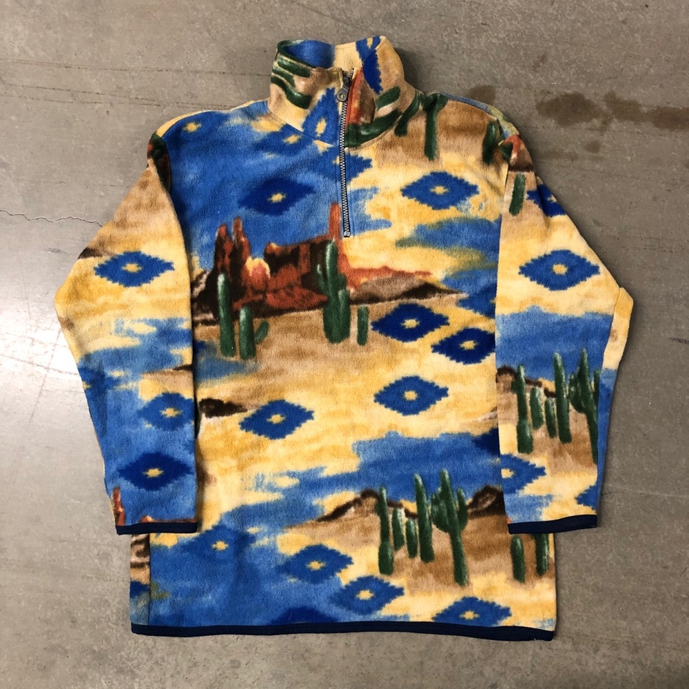 Vintage 80’s Quarter Zip Western Aztec Pullover Fleece Womens Large By Helium
